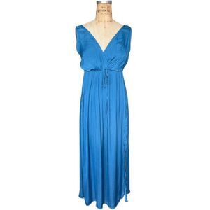 Oysho Blue Sleeveless V-Neck Maxi Dress Silky Size M